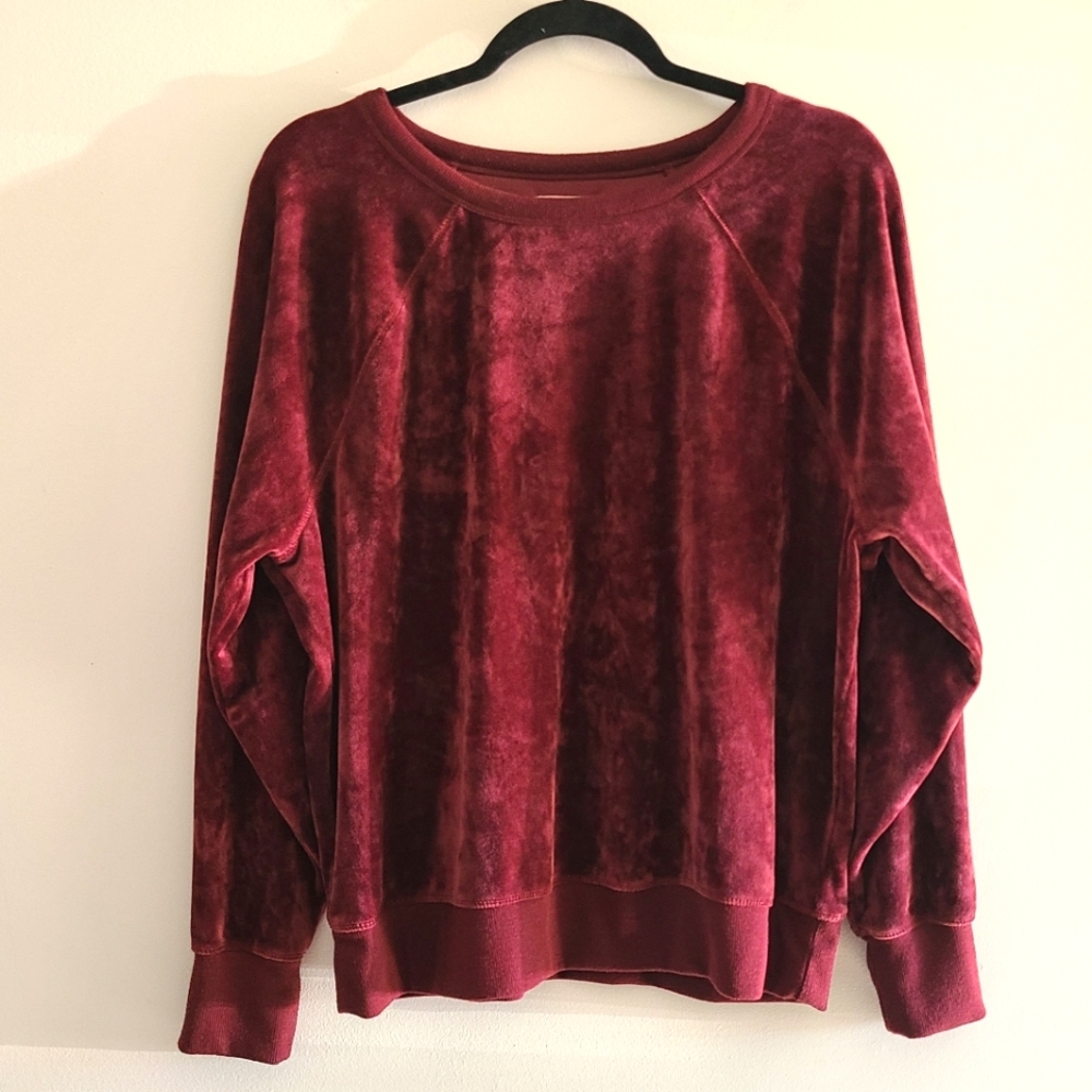 Lou & Grey Long Sleeve Maroon Velvet Pull Over Cozy Lounging Size Large